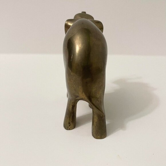 Vintage Brass Elephant Figure 3.5 Inch Long Trunk Up Figurine - Picture 3 of 16
